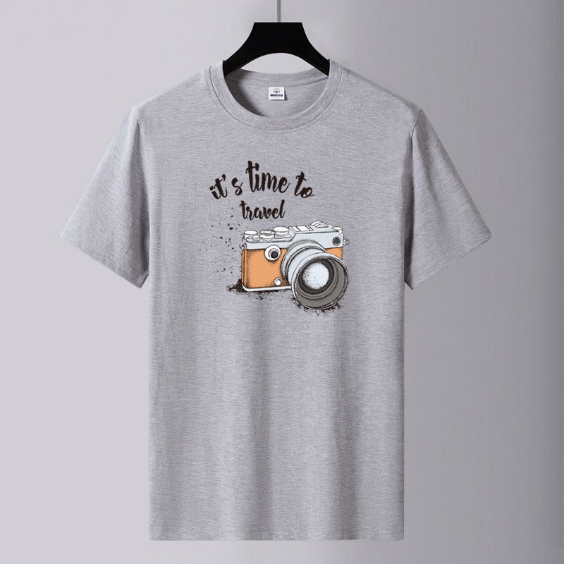 2025 Summer New Men's Round Neck Cotton Short Sleeve T-Shirt Youth Fashion Printed Loose Large Size Trendy Versatile T-Shirt - Image 1