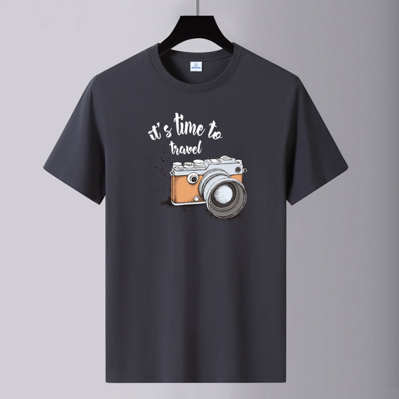 2025 Summer New Men's Round Neck Cotton Short Sleeve T-Shirt Youth Fashion Printed Loose Large Size Trendy Versatile T-Shirt - Image 5