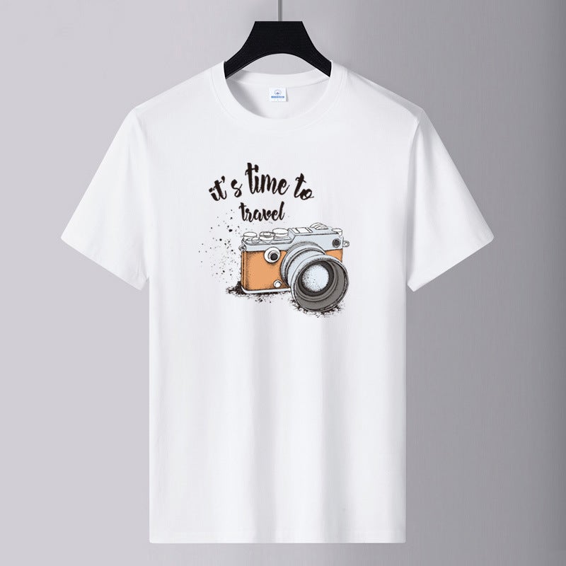 2025 Summer New Men's Round Neck Cotton Short Sleeve T-Shirt Youth Fashion Printed Loose Large Size Trendy Versatile T-Shirt - Image 2