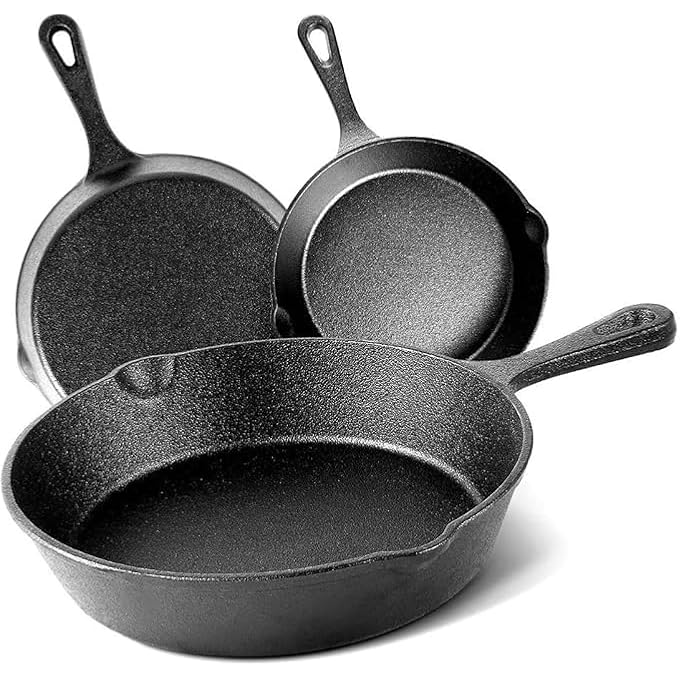 3Pcs Cast Iron Frying Pans SetPreSeasoned Cast Iron Skillet Frying Pans Oven Safe Cookware Black10 Inch25 Cm8 Inch20 Cm And 6 Inch15 Cm Cast Iron Frying Pans  For Indoor  Outdoor