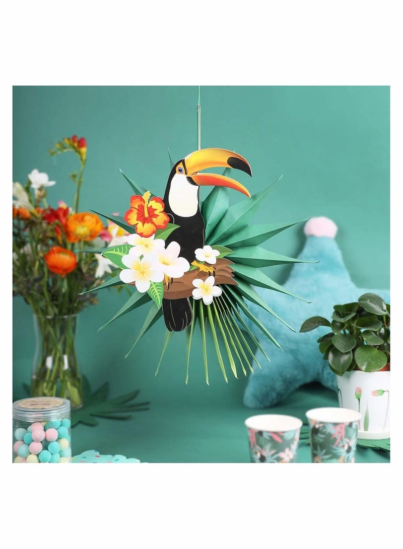Loquat DIY Tropical Bird Palm Leaves Paper Fans Centerpiece Wall Hanging Decorations Summer Party Supplies Easy Joy Birds Rainforest (3Pcs) - Image 2