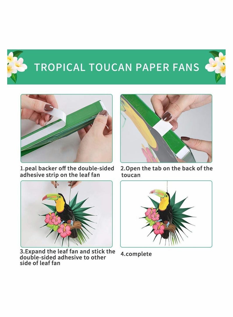Loquat DIY Tropical Bird Palm Leaves Paper Fans Centerpiece Wall Hanging Decorations Summer Party Supplies Easy Joy Birds Rainforest (3Pcs) - Image 5