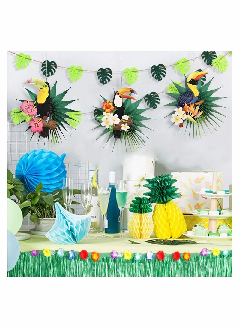 Loquat DIY Tropical Bird Palm Leaves Paper Fans Centerpiece Wall Hanging Decorations Summer Party Supplies Easy Joy Birds Rainforest (3Pcs) - Image 4