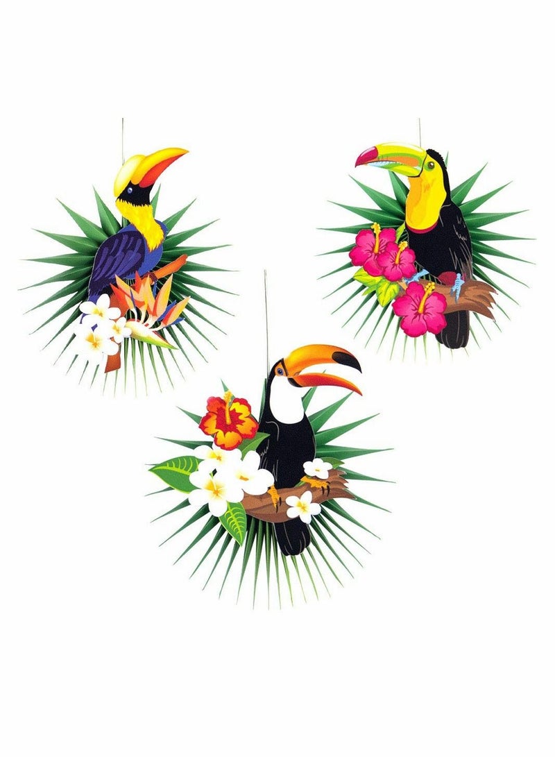 Loquat DIY Tropical Bird Palm Leaves Paper Fans Centerpiece Wall Hanging Decorations Summer Party Supplies Easy Joy Birds Rainforest (3Pcs) - Image 1