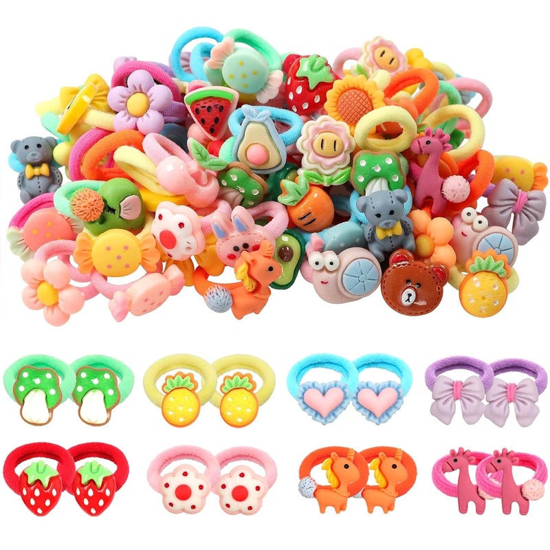 NEOBABY Cartoon Character Hair Accessories Fun Elastic Hair Bands for Kids Baby Girls Women Cute Colorful Hair Ties Random Designs Pack of 6 pairs - Image 1