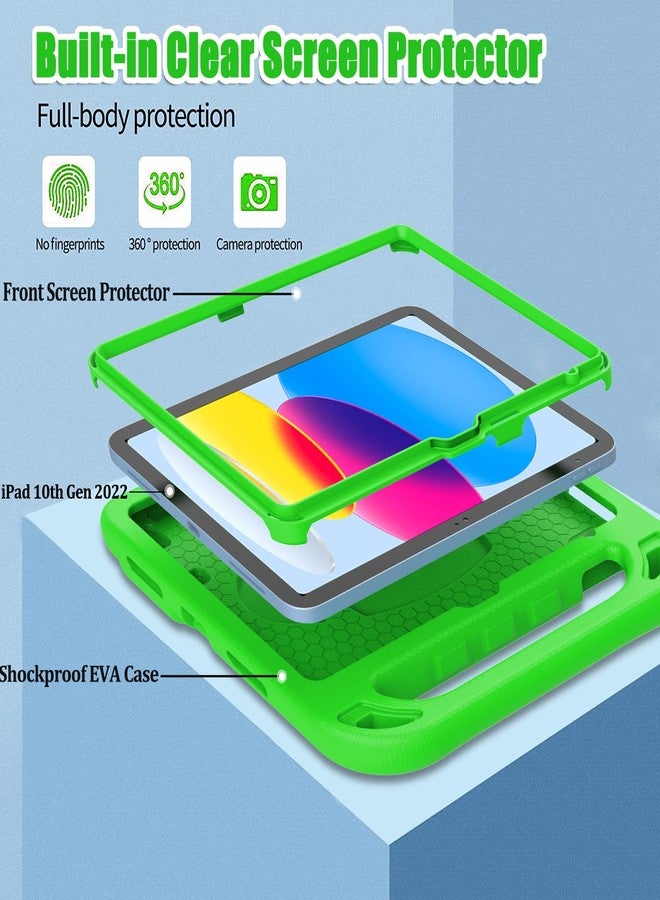BMOUO جراب BMOUO للأطفال لجهاز iPad الجيل العاشر 10.9 بوصة 2022 - مع واقي شاشة مدمج، مقاوم للصدمات، خفيف الوزن، مزود بمقبض قابل للطي وحامل، جراب للأطفال الصغار والفتيات، أخضر - Image 3