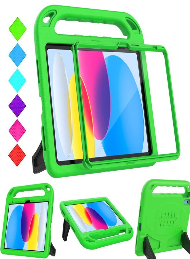 BMOUO جراب BMOUO للأطفال لجهاز iPad الجيل العاشر 10.9 بوصة 2022 - مع واقي شاشة مدمج، مقاوم للصدمات، خفيف الوزن، مزود بمقبض قابل للطي وحامل، جراب للأطفال الصغار والفتيات، أخضر - Image 1