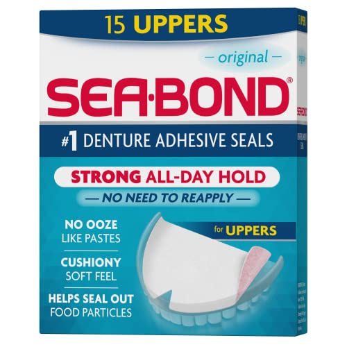 Sea-Bond Sea Bond Secure Denture Adhesive Seals, Original Uppers, Zinc-Free, All-Day-Hold, Mess-Free, 15 Count (Pack of 1)