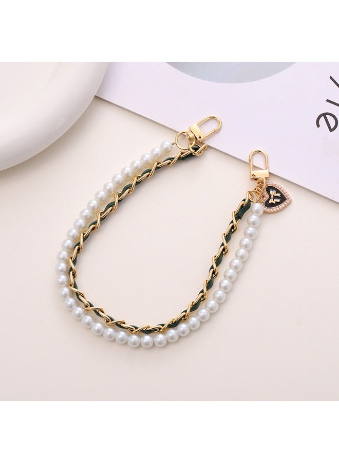 NIBEMINENT Phone Charm/ Chain Strap for Women Girls, Pearl Bow With Leather Chain Cell Phone Case Lanyard Wrist Strap