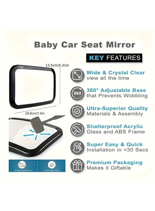 Baby Car Seat Rearview Mirror Adjustable In Car Convex Safety Mirror for Rear Facing Infant Monitoring Easy Installation Driving Reversing Accessory Fits All Vehicle Backseats - Image 2
