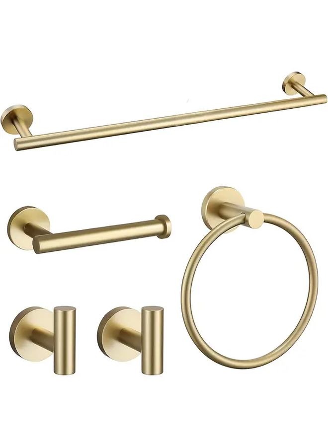 5Pcs Brushed Dark Golden Bathroom Set Wall Mounted Towel Bars Hooks Rings - Image 1