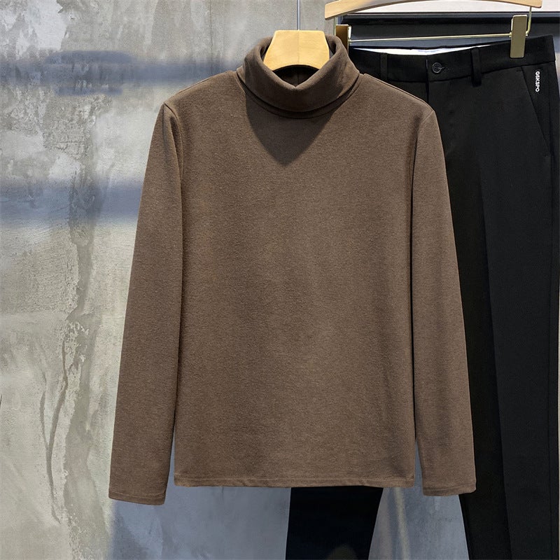 Japanese-style velvet turtleneck bottoming shirt men's autumn and winter solid color thickened double-sided velvet warm inner half-weight long-sleeved T-shirt - Image 5