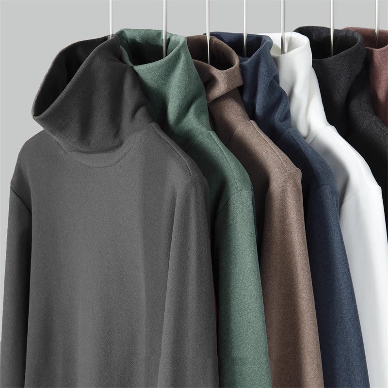 Japanese-style velvet turtleneck bottoming shirt men's autumn and winter solid color thickened double-sided velvet warm inner half-weight long-sleeved T-shirt - Image 2
