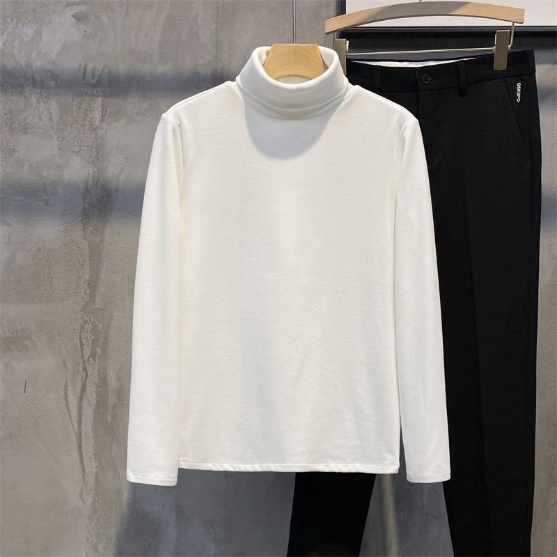 Japanese-style velvet turtleneck bottoming shirt men's autumn and winter solid color thickened double-sided velvet warm inner half-weight long-sleeved T-shirt - Image 3