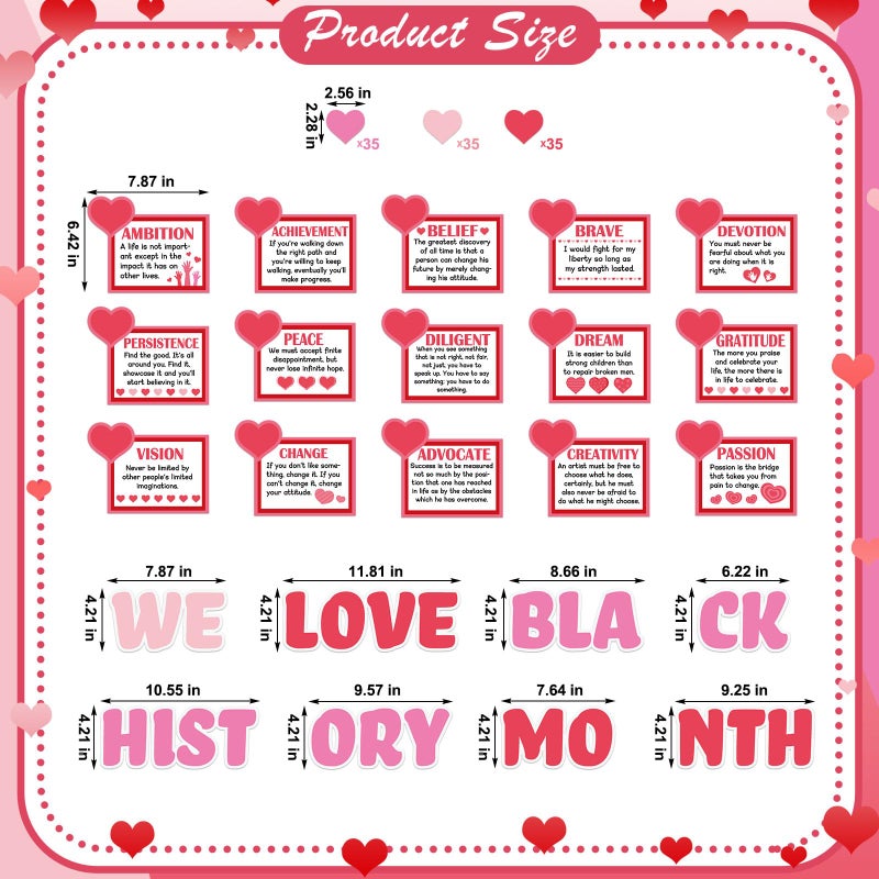 Janlaugh 128 Pcs Black History Month Bulletin Board Decorations Set Valentine's Day Classroom Decorations February African American Inspirational Quotes Cutouts for School Office Wall Decor - Image 2