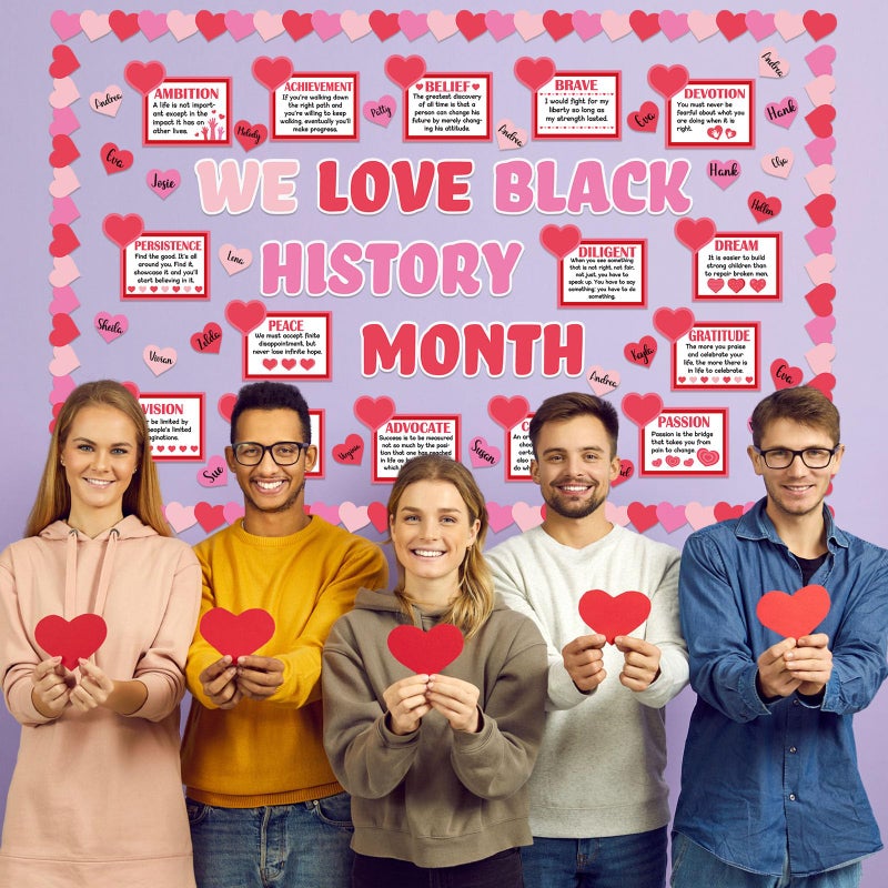 Janlaugh 128 Pcs Black History Month Bulletin Board Decorations Set Valentine's Day Classroom Decorations February African American Inspirational Quotes Cutouts for School Office Wall Decor - Image 5