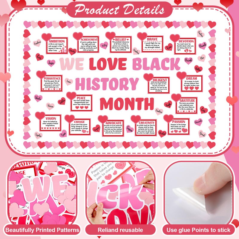 Janlaugh 128 Pcs Black History Month Bulletin Board Decorations Set Valentine's Day Classroom Decorations February African American Inspirational Quotes Cutouts for School Office Wall Decor - Image 3