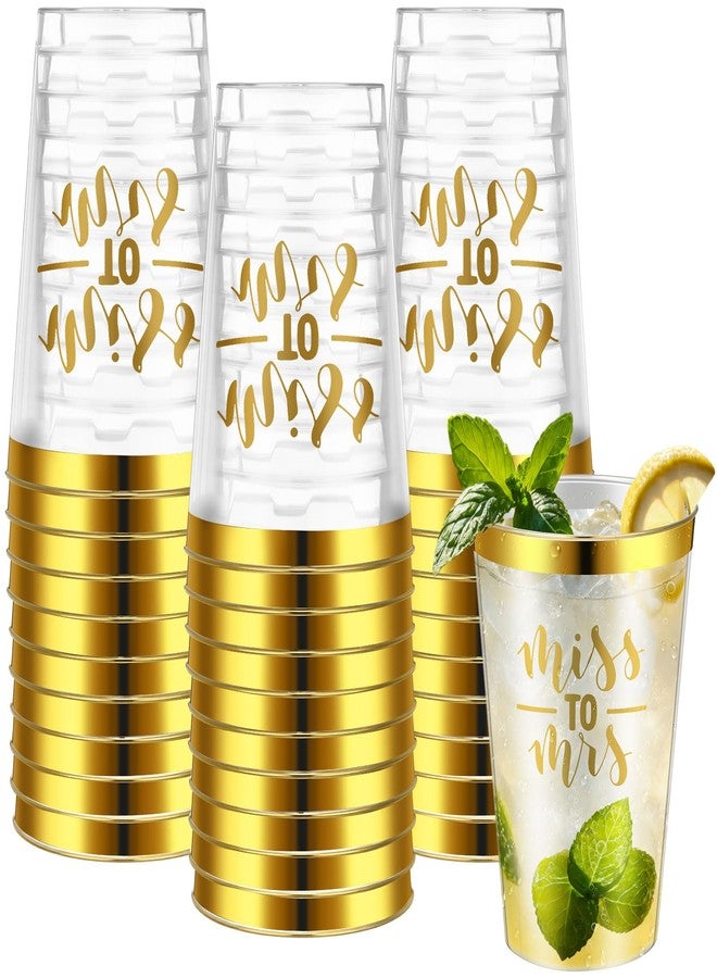 Funnymoom 36 Pcs Wedding Miss to Mrs Cups 12 oz Gold Plastic Cups Disposable Bridal Shower Drinking Tumblers Clear Wine Glasses Tumblers for Engagement Bachelorette Supplies Party Favors(Gold) - Image 1