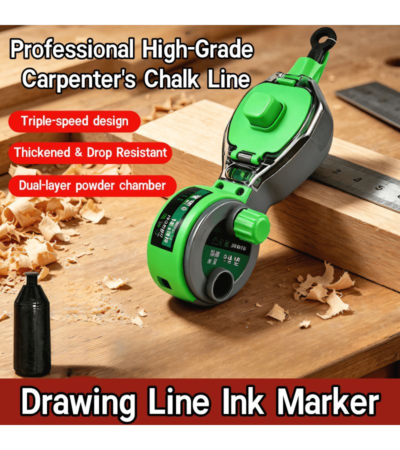 3 Speed Automatic Retractable Ink Feed Chalk Line With Level Green Woodworking Tile Installation Measurement Kit For DIY Floor Layout Metal Processing - Image 3