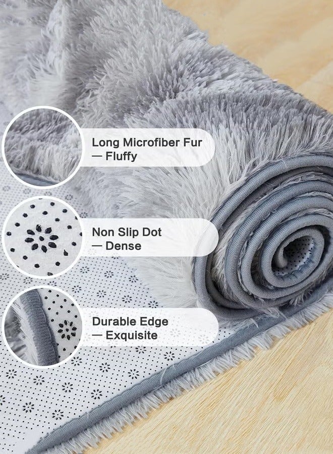 Optico Small Area Rug, 40 x 60CM Shaggy Throw Rug Bedside Rug Carpet Non-Slip Soft Runner Rug Plush Fluffy Rug Indoor Dog Mat Entryway Rug for Bedroom, Living Room, Indoor Floor Carpet, Tie Dyed Grey - Image 3