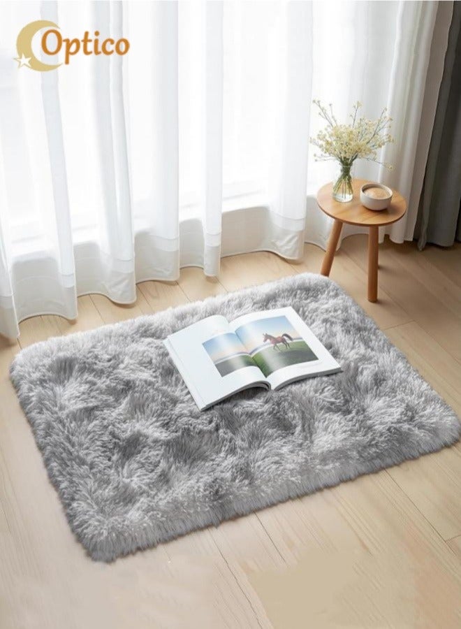 Optico Small Area Rug, 40 x 60CM Shaggy Throw Rug Bedside Rug Carpet Non-Slip Soft Runner Rug Plush Fluffy Rug Indoor Dog Mat Entryway Rug for Bedroom, Living Room, Indoor Floor Carpet, Tie Dyed Grey - Image 1