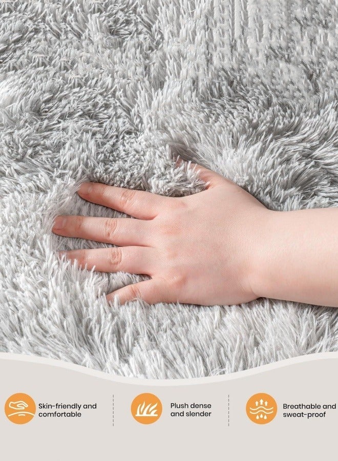 Optico Small Area Rug, 40 x 60CM Shaggy Throw Rug Bedside Rug Carpet Non-Slip Soft Runner Rug Plush Fluffy Rug Indoor Dog Mat Entryway Rug for Bedroom, Living Room, Indoor Floor Carpet, Tie Dyed Grey - Image 2