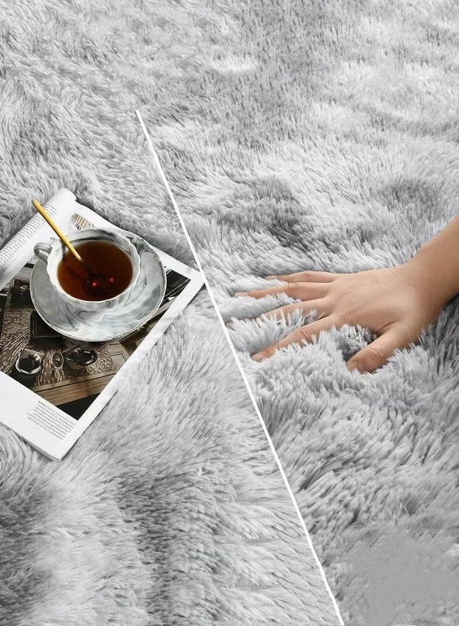Optico Small Area Rug, 40 x 60CM Shaggy Throw Rug Bedside Rug Carpet Non-Slip Soft Runner Rug Plush Fluffy Rug Indoor Dog Mat Entryway Rug for Bedroom, Living Room, Indoor Floor Carpet, Tie Dyed Grey - Image 4