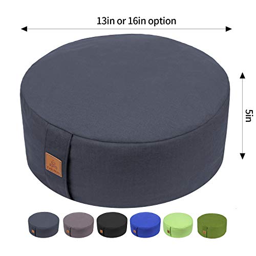 FelizMax Zafu Buckwheat Meditation Cushion,D=33cm/41cm H=14cm,Round Zabuton Meditation Pillow,Yoga Bolster Kneeling Pillow Premium Yoga Pillow Sitting on Floor Zippered Cotton Cover-41cm, Dark Grey - Image 5