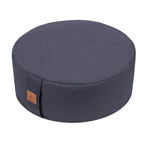 FelizMax Zafu Buckwheat Meditation Cushion,D=33cm/41cm H=14cm,Round Zabuton Meditation Pillow,Yoga Bolster Kneeling Pillow Premium Yoga Pillow Sitting on Floor Zippered Cotton Cover-41cm, Dark Grey - Image 1