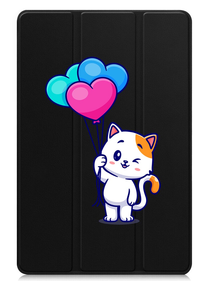 Theodor Protective Flip Case For Apple iPad mini 7th Generation (A17 Pro 2024 / Mini 6 2021 6th Generation) With Trifold Stand Auto Wake Sleep Shockproof Cover Cat holding Baloons - Image 1