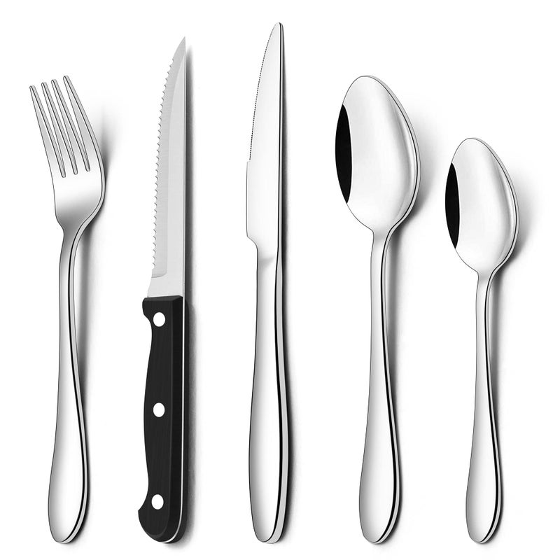 Herogo 30 Piece Cutlery Set with Steak Knives Stainless Steel Flatware Service for 6 Tableware Silverware Set with Fork Knife Spoon for Home Restaurant Mirror Polished  Dishwasher Safe