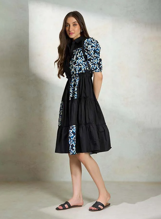 Virgio VIRGIO 100% Cotton Tiered Patchwork Dress