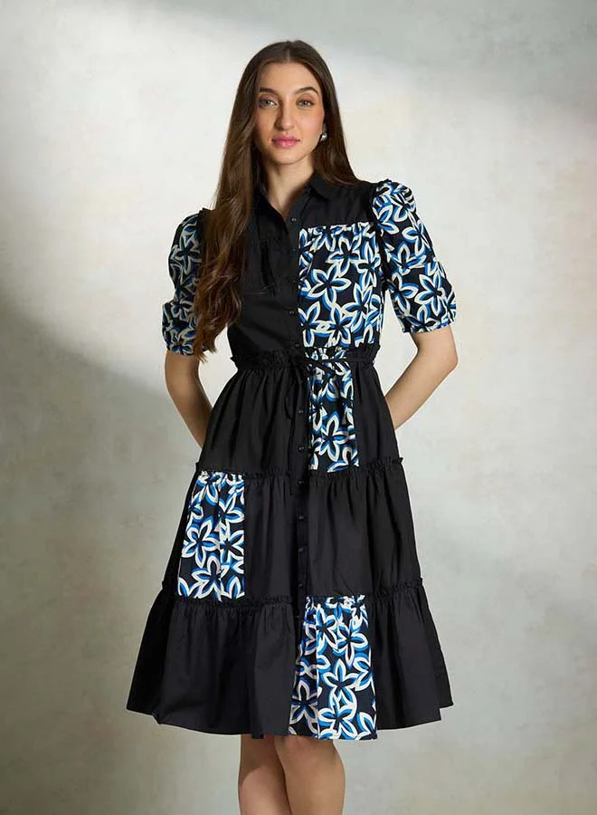 Virgio VIRGIO 100% Cotton Tiered Patchwork Dress