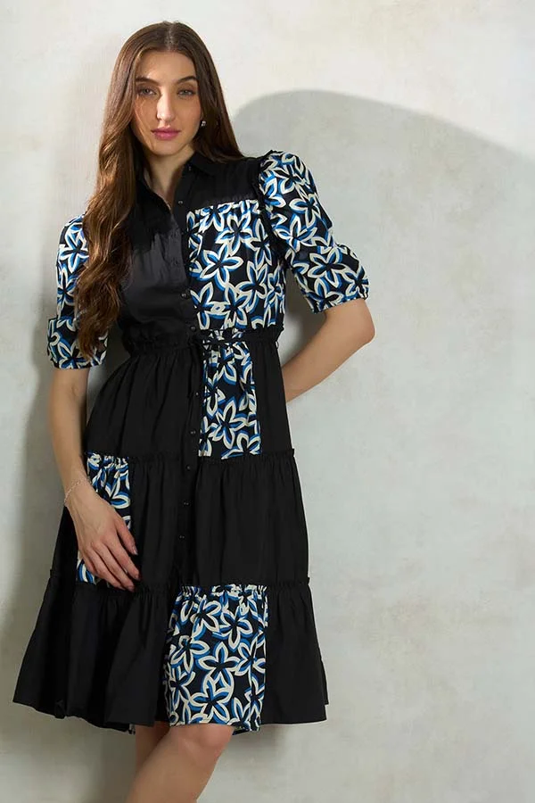 Virgio VIRGIO 100% Cotton Tiered Patchwork Dress