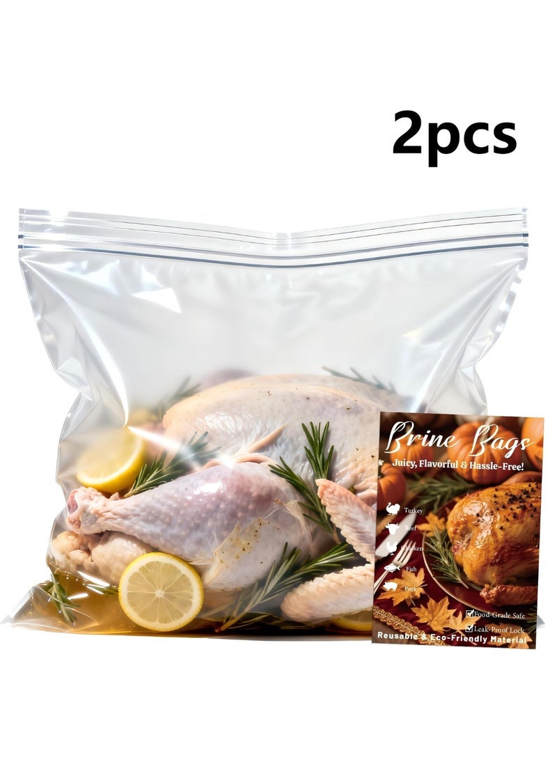 2 Pack Turkey Brine Bag Kit, Brining Bags for Turkey 25lb-35lb, 26"x22" Thickened Double Zipper No Leak Turkey Bags with Strings for Brining Meat, Chicken, Fish - Image 1
