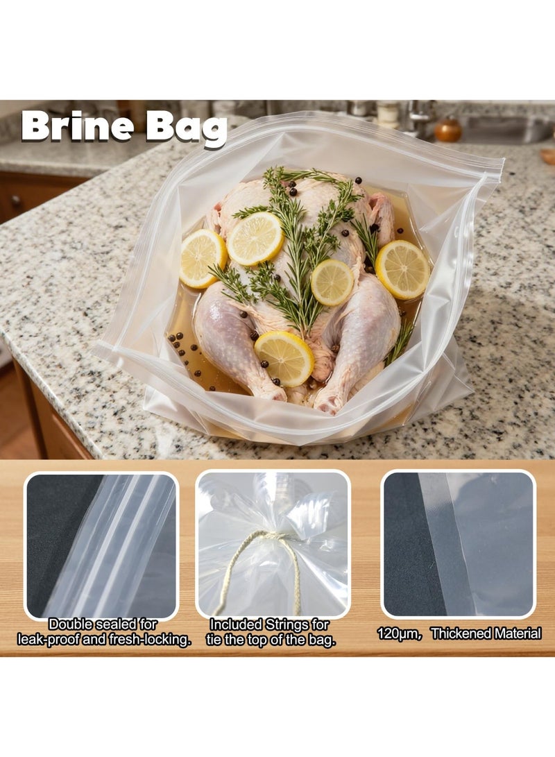 2 Pack Turkey Brine Bag Kit, Brining Bags for Turkey 25lb-35lb, 26"x22" Thickened Double Zipper No Leak Turkey Bags with Strings for Brining Meat, Chicken, Fish - Image 3