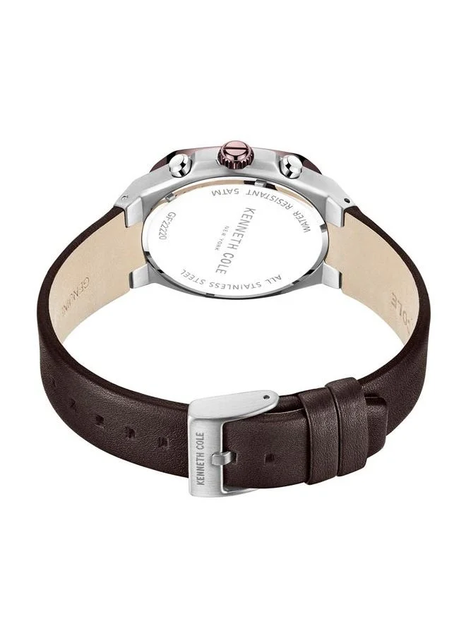Kenneth Cole New York 44mm Men's Multifunction Watch With Brown Genuine Leather Strap