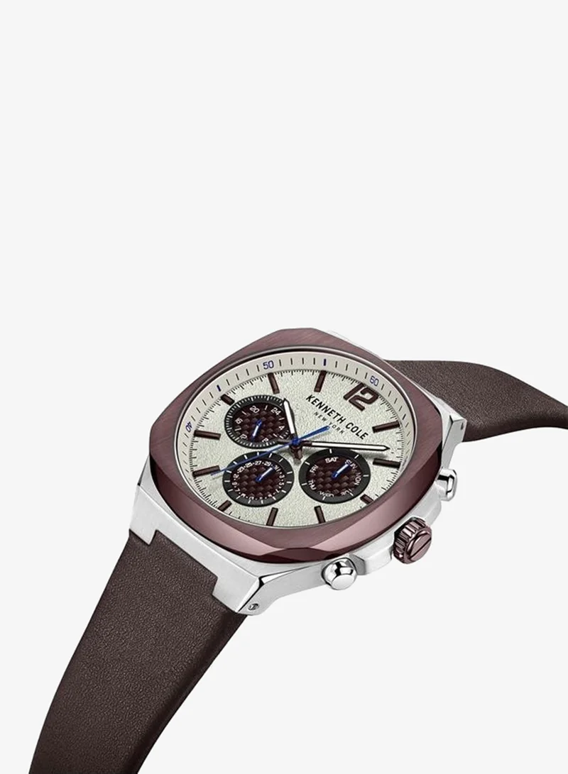 Kenneth Cole New York 44mm Men's Multifunction Watch With Brown Genuine Leather Strap