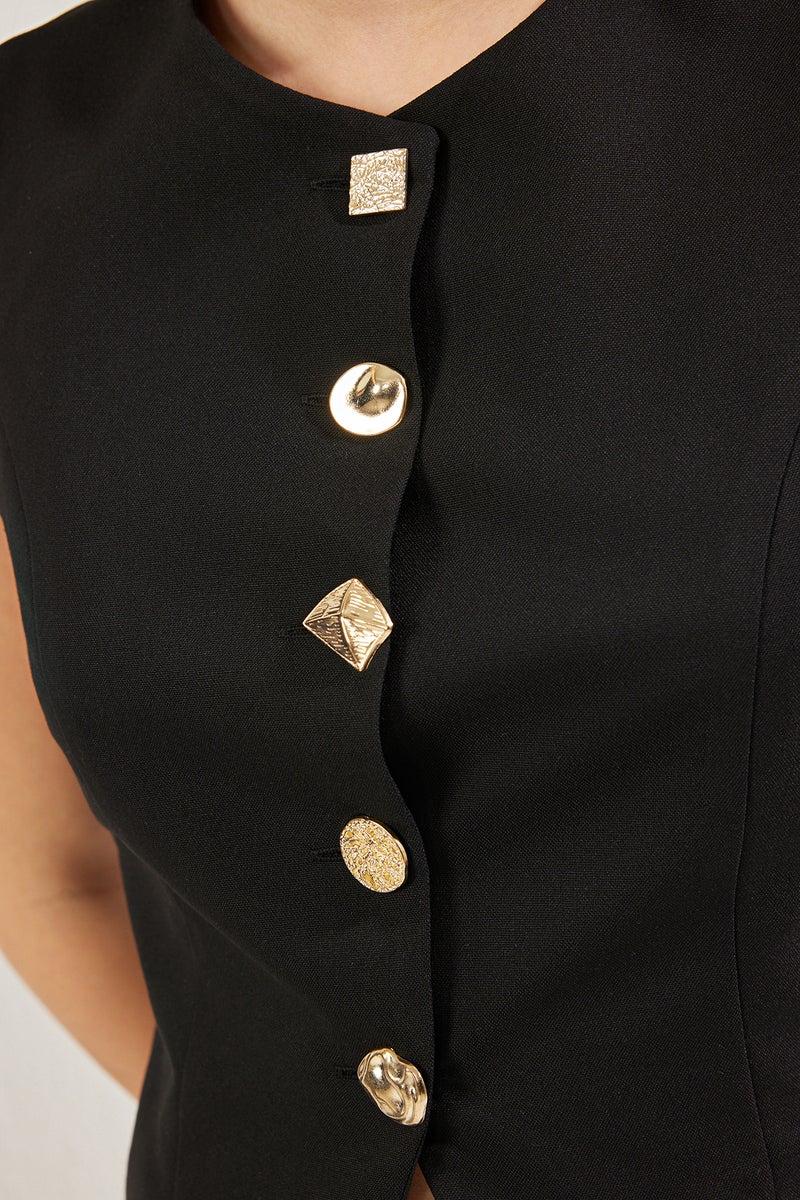 trendyol Black Regular Crew Neck Button Detail Woven Vest - Image 4