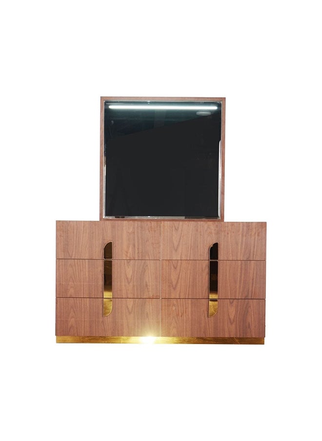 DANUBE HOME Ronin Dresser With Mirror With Led Light Durable Vanity Table Dressing Makeup Desk with Storage Modern Design Bedroom Furniture L 140 x W 46.5 x H 172 Cm  Walnut / Golden  - Image 1