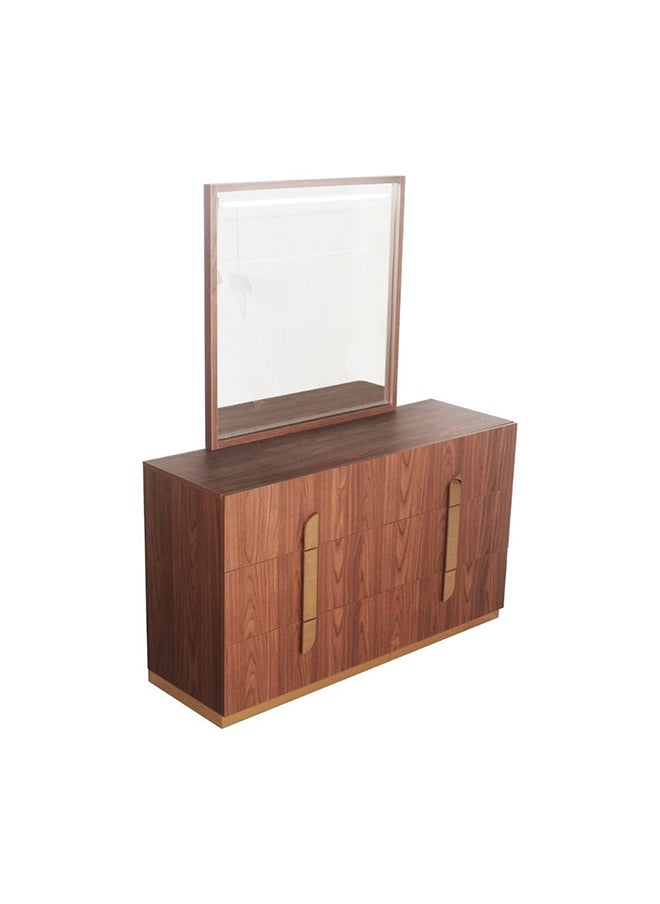DANUBE HOME Ronin Dresser With Mirror With Led Light Durable Vanity Table Dressing Makeup Desk with Storage Modern Design Bedroom Furniture L 140 x W 46.5 x H 172 Cm  Walnut / Golden  - Image 2