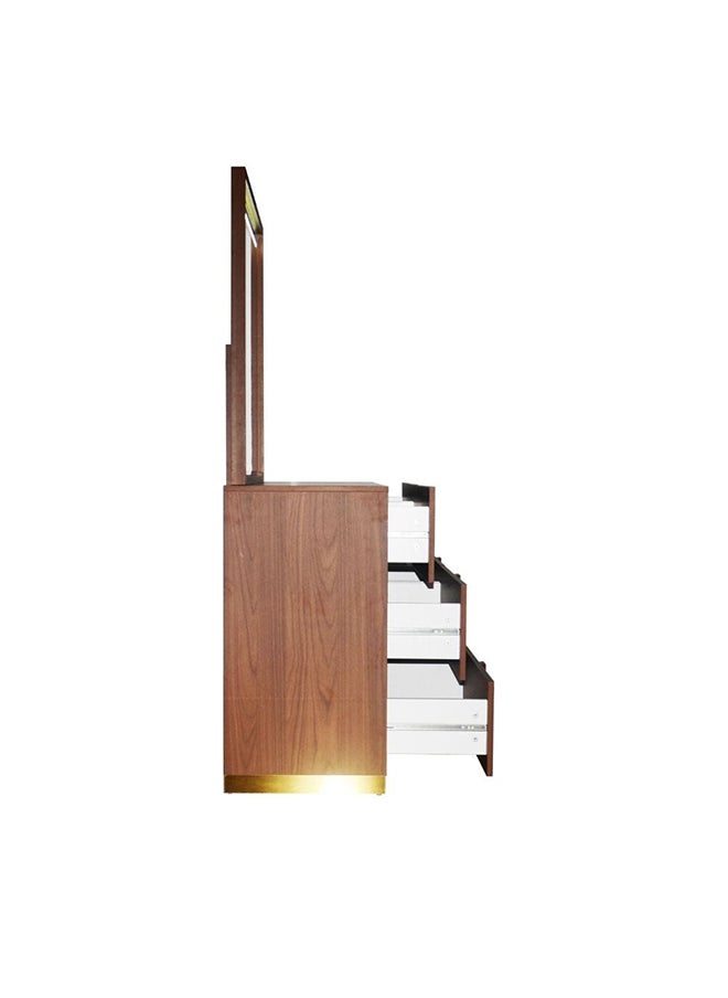 DANUBE HOME Ronin Dresser With Mirror With Led Light Durable Vanity Table Dressing Makeup Desk with Storage Modern Design Bedroom Furniture L 140 x W 46.5 x H 172 Cm  Walnut / Golden  - Image 4