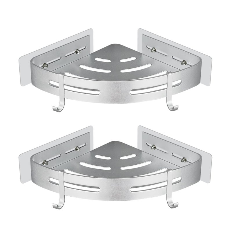 GERUIKE Shower Corner Shelf No Drilling Adhesive Bathroom Shelves Shower Caddy Basket Wall Mounted Shower Storage for Kitchen  Bathroom Organiser Glossy Silver 2 Pack Aluminium