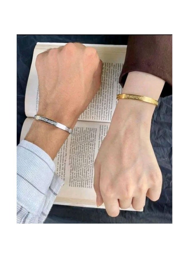 Shein Luxury Ayat Al-Kursi Stainless Steel Bracelet - Elegant Spiritual Couple Jewelry, Waterproof & Tarnish-Resistant Free Size Bangle, Meaningful Gift for Loved Ones - Image 3