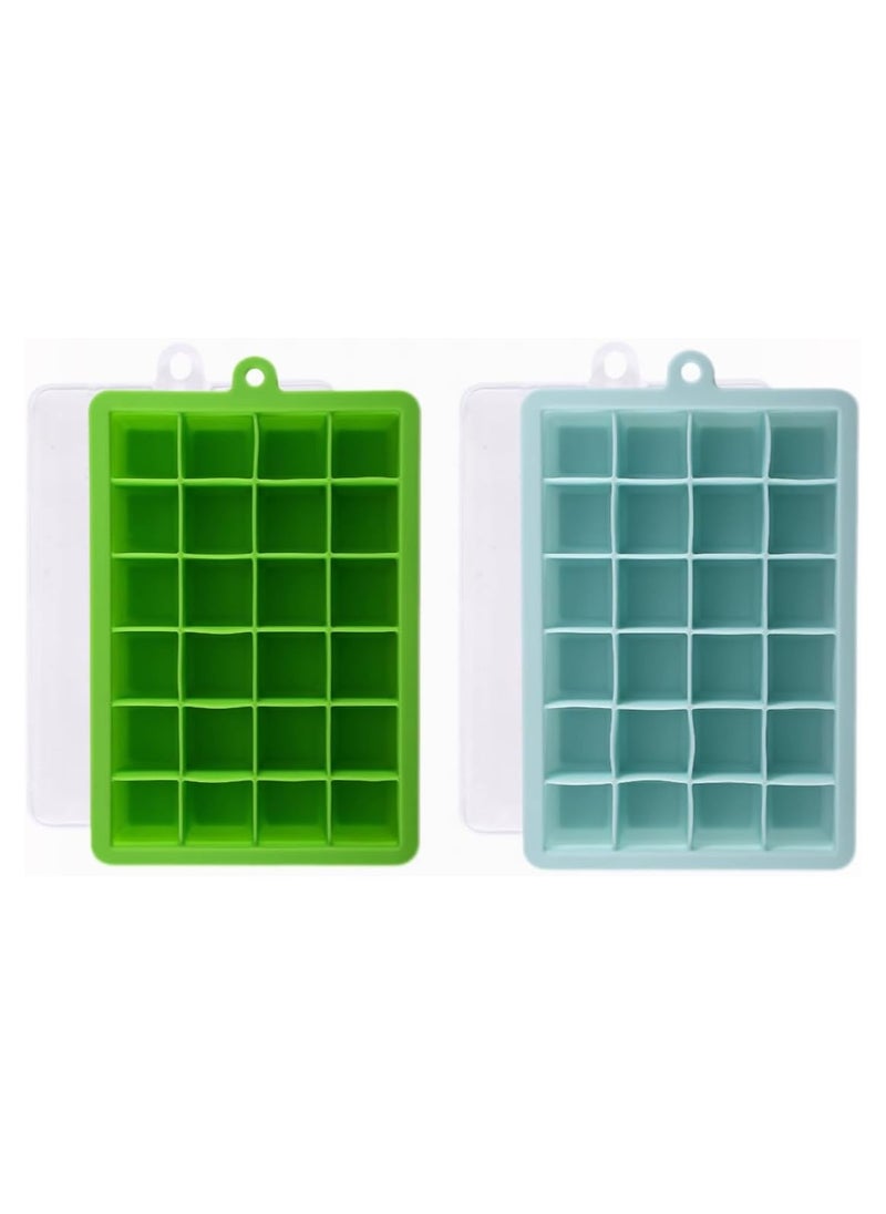 Beauenty - 2-Pack Food Grade Silicone Ice Cube Cubes with Lids for Freezer, Easy-to-Remove 24 Cube Cubes for Party, Drinks and Frozen Liquids (Blue and Green) - Image 1