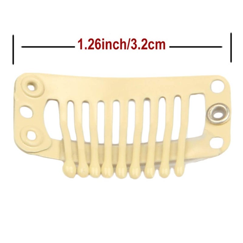 FeiHong 20pcs 9-Teeth Stainless Snap Hair Clips, Hair Extension Clips, Wig Accessories Clip, Diy Clips for Hairpieces Wigs (Beige) - Image 3
