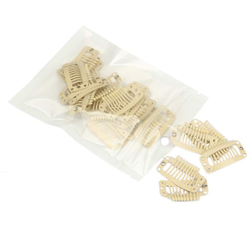 FeiHong 20pcs 9-Teeth Stainless Snap Hair Clips, Hair Extension Clips, Wig Accessories Clip, Diy Clips for Hairpieces Wigs (Beige) - Image 2