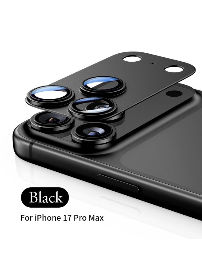 لآيفون 17 برو ماكس كاميرا عدسة حامي 9H خفف من الزجاج غطاء الكاميرا شاشة حلقة معدنية حالة صديقة للخدش مقاومة سهلة التركيب - أسود - Image 2