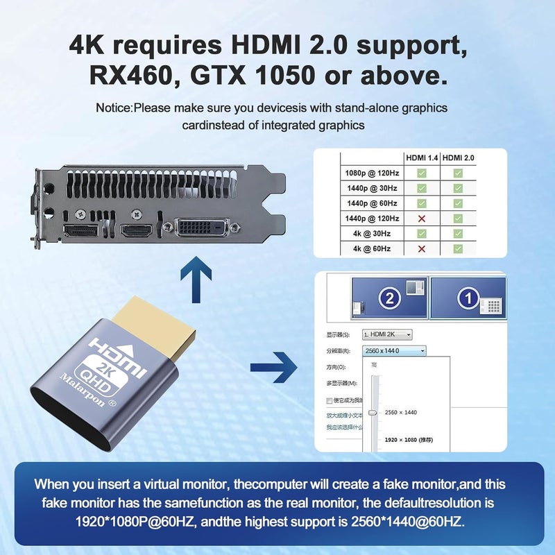 Malarpon HDMI Dummy Plug fit-Headless Display Emulator DDC EDID Headless Ghos with Windows Mac OSX Linux Great for Graphics Acceleration Support 1920x1080@60Hz 10P - Image 2