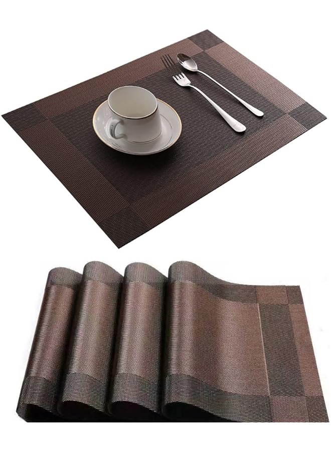 ECVV 4Pcs Placemats For Dining Table Easy To Clean Plastic Washable Placemat For Kitchen Table Indoor Outdoor Table Mats Heat Resistand Washable Woven Vinyl Table Mats Coffee - Image 1